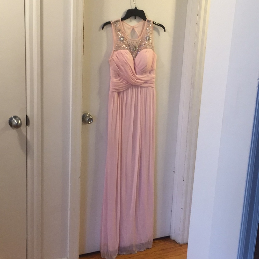 Beautiful peach and silver sequins prom dress